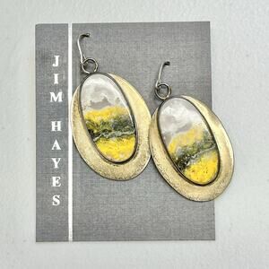 Jim Hayes Sterling Silver Bumble Bee Jasper Oval Earrings